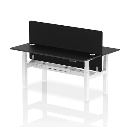 Air Back-to-Back Slimline Height Adjustable Bench Desk - 2 Person with cable ports and black straight screen W1800m black top with white frame