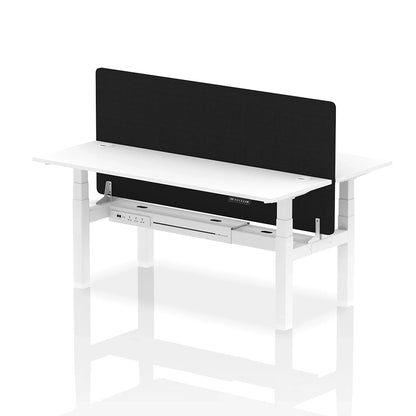 Air Back-to-Back Slimline Height Adjustable Bench Desk - 2 Person with cable ports and black straight screen W1800m white top with white frame