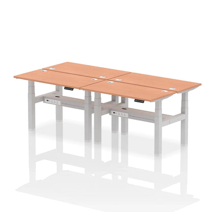 Air Back-to-Back Slimline Height Adjustable Bench Desk - 4 Person with cable ports W1200mm beech top with silver frame