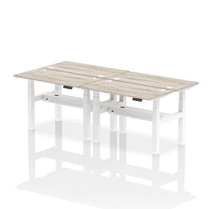 Air Back-to-Back Slimline Height Adjustable Bench Desk - 4 Person with cable ports W1200mm grey oak top with white frame