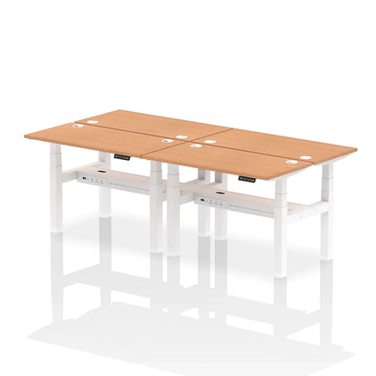 Air Back-to-Back Slimline Height Adjustable Bench Desk - 4 Person with cable ports W1200mm oak top with white frame
