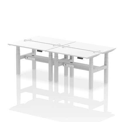 Air Back-to-Back Slimline Height Adjustable Bench Desk - 4 Person with cable ports W1200mm white top with silver frame
