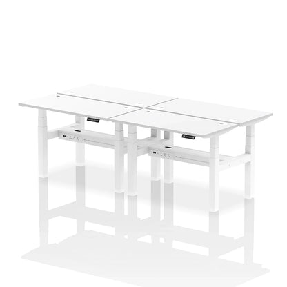 Air Back-to-Back Slimline Height Adjustable Bench Desk - 4 Person with cable ports W1200mm white top with white frame