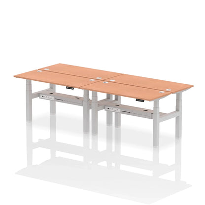 Air Back-to-Back Slimline Height Adjustable Bench Desk - 4 Person with cable ports W1400mm beech top with silver frame