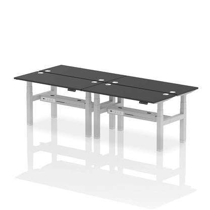 Air Back-to-Back Slimline Height Adjustable Bench Desk - 4 Person with cable ports W1400mm black top with silver frame