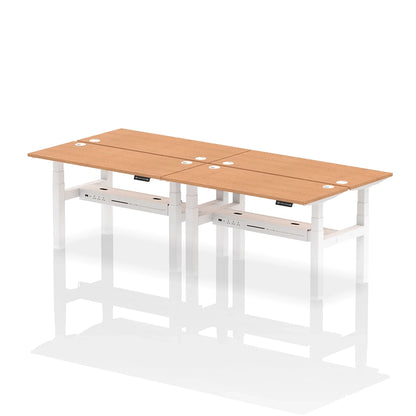 Air Back-to-Back Slimline Height Adjustable Bench Desk - 4 Person with cable ports W1400mm oak top with white frame