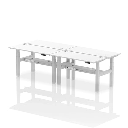Air Back-to-Back Slimline Height Adjustable Bench Desk - 4 Person with cable ports W1400mm white top with silver frame