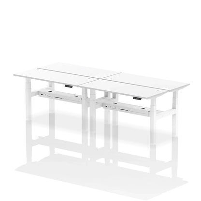 Air Back-to-Back Slimline Height Adjustable Bench Desk - 4 Person with cable ports W1400mm white top with white frame