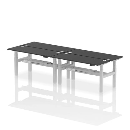 Air Back-to-Back Slimline Height Adjustable Bench Desk - 4 Person with cable ports W1600mm black top with silver frame