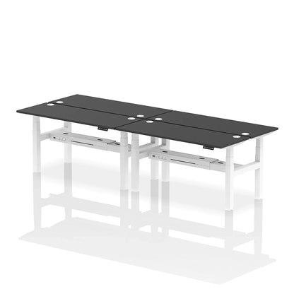 Air Back-to-Back Slimline Height Adjustable Bench Desk - 4 Person with cable ports W1600mm black top with white frame