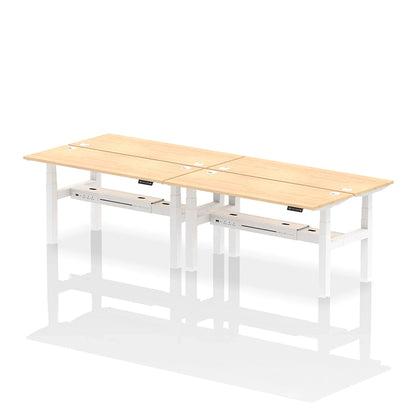 Air Back-to-Back Slimline Height Adjustable Bench Desk - 4 Person with cable ports W1600mm maple top with white frame