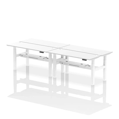 Air Back-to-Back Slimline Height Adjustable Bench Desk - 4 Person with cable ports W1600mm white top with white frame