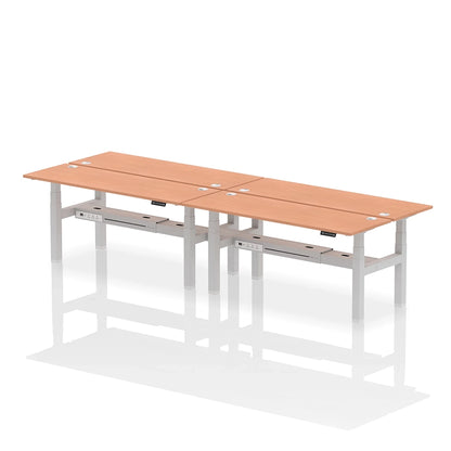 Air Back-to-Back Slimline Height Adjustable Bench Desk - 4 Person with cable ports W1800mm beech top with silver frame
