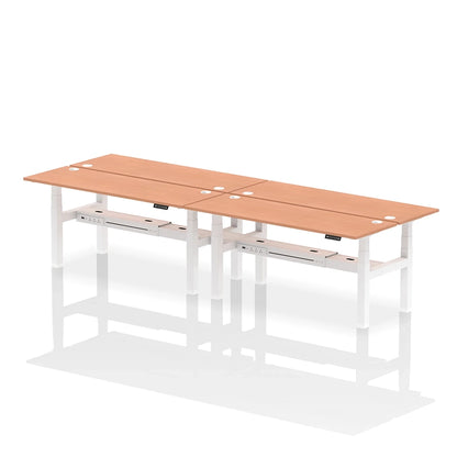 Air Back-to-Back Slimline Height Adjustable Bench Desk - 4 Person with cable ports W1800mm beech top with white frame