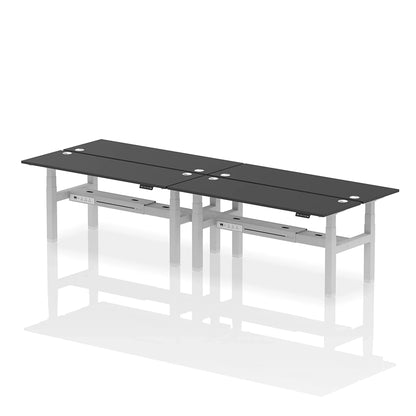 Air Back-to-Back Slimline Height Adjustable Bench Desk - 4 Person with cable ports W1800mm black top with silver frame