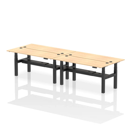 Air Back-to-Back Slimline Height Adjustable Bench Desk - 4 Person with cable ports W1800mm maple top with black frame