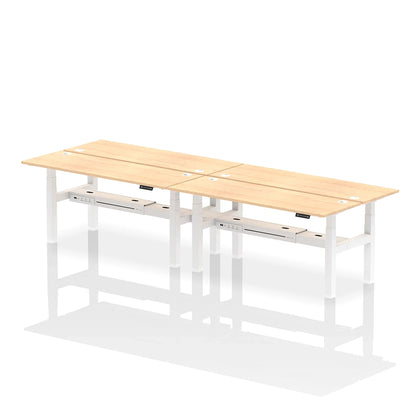Air Back-to-Back Slimline Height Adjustable Bench Desk - 4 Person with cable ports W1800mm maple top with white frame