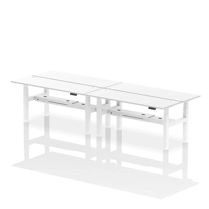 Air Back-to-Back Slimline Height Adjustable Bench Desk - 4 Person with cable ports W1800mm white top with white frame
