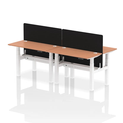 Air Back-to-Back Slimline Height Adjustable Bench Desk - 4 Person with cable ports and black straight screen W1200mm beech top with white frame