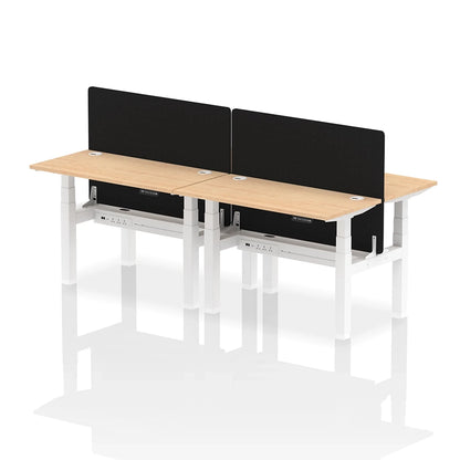 Air Back-to-Back Slimline Height Adjustable Bench Desk - 4 Person with cable ports and black straight screen W1200mm maple top with white frame