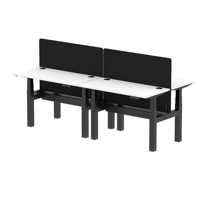 Air Back-to-Back Slimline Height Adjustable Bench Desk - 4 Person with cable ports and black straight screen W1200mm white top with black frame