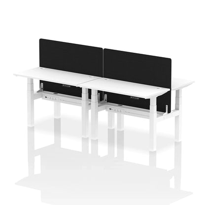 Air Back-to-Back Slimline Height Adjustable Bench Desk - 4 Person with cable ports and black straight screen W1200mm white top with white frame
