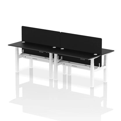 Air Back-to-Back Slimline Height Adjustable Bench Desk - 4 Person with cable ports and black straight screen W1400mm black top with white frame
