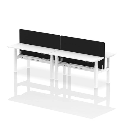 Air Back-to-Back Slimline Height Adjustable Bench Desk - 4 Person with cable ports and black straight screen W1600mm white top with white frame