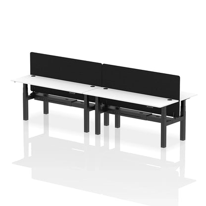 Air Back-to-Back Slimline Height Adjustable Bench Desk - 4 Person with cable ports and black straight screen W1800mm white top with black frame