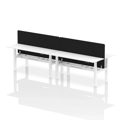 Air Back-to-Back Slimline Height Adjustable Bench Desk - 4 Person with cable ports and black straight screen W1800mm white top with white frame