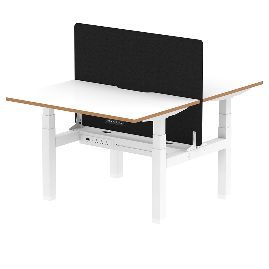 Air Oslo Back-to-Back Height Adjustable Bench Desk - 2 person W1200mm with black screen