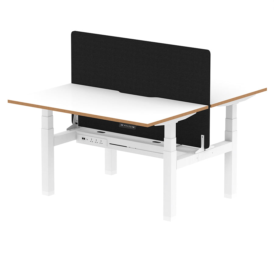 Air Oslo Back-to-Back Height Adjustable Bench Desk - 2 person W1400mm with black screen