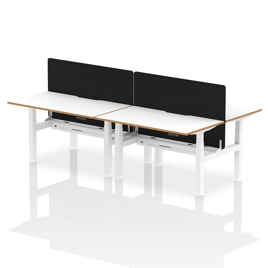 Air Oslo Back-to-Back Height Adjustable Bench Desk - 4 person W1400mm with black screen