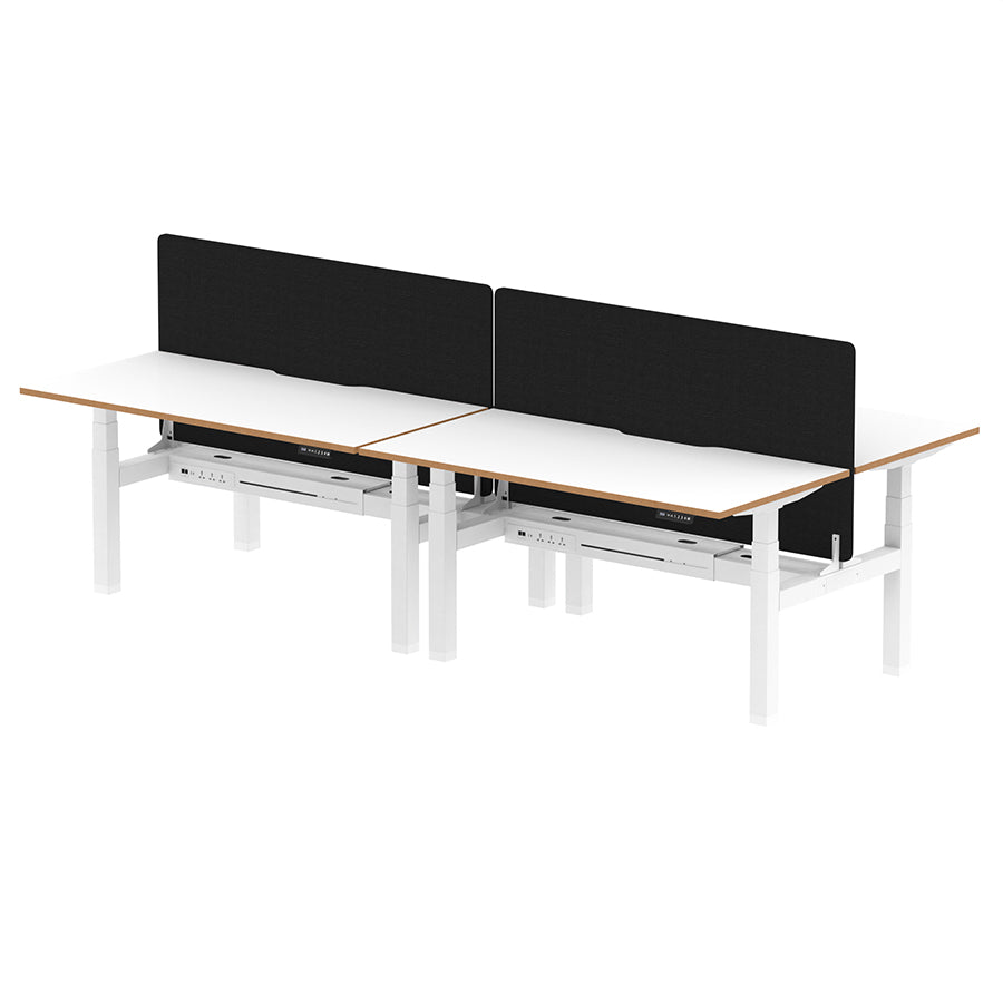 Air Oslo Back-to-Back Height Adjustable Bench Desk - 4 person W1600mm with black screen