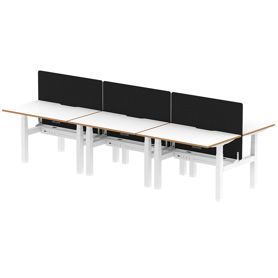 Air Oslo Back-to-Back Height Adjustable Bench Desk - 6 person W1200mm with black screen