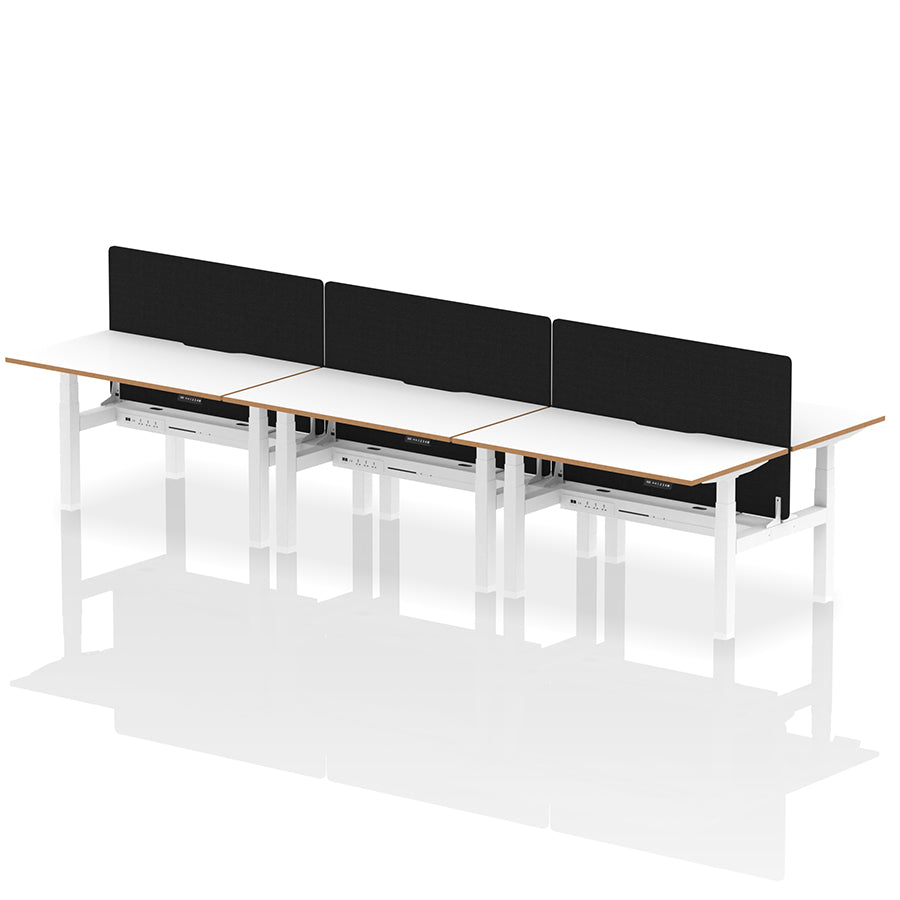 Air Oslo Back-to-Back Height Adjustable Bench Desk - 6 person W1400mm with black screen