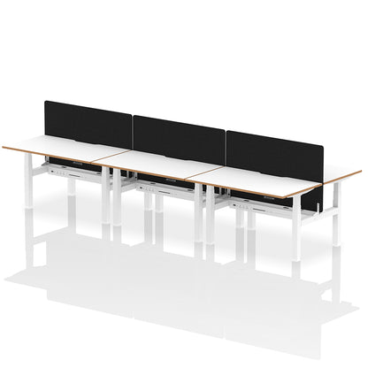 Air Oslo Back-to-Back Height Adjustable Bench Desk - 6 person W1400mm with black screen