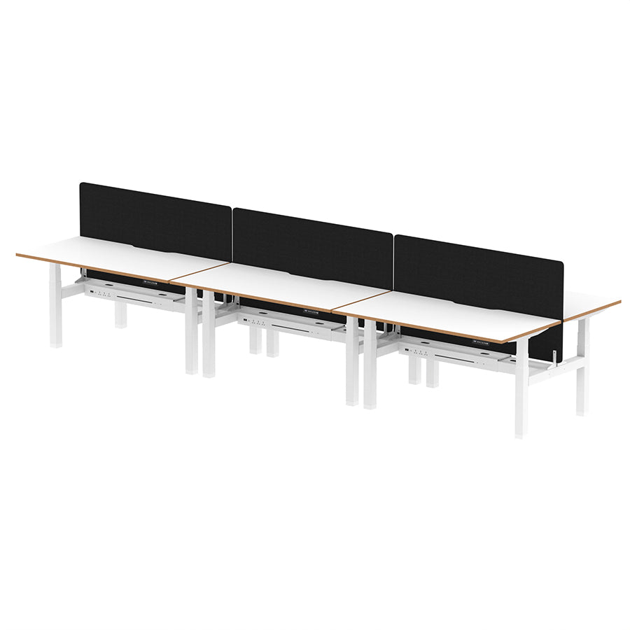 Air Oslo Back-to-Back Height Adjustable Bench Desk - 6 person W1600mm with black screen