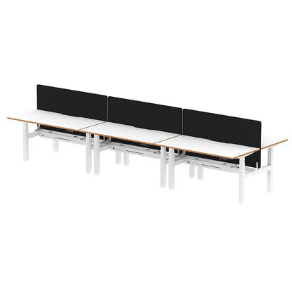 Air Oslo Back-to-Back Height Adjustable Bench Desk - 6 person W1600mm with black screen