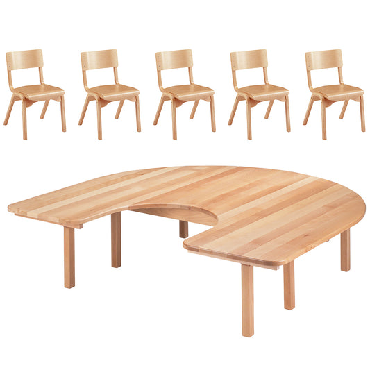 Beech Shaped Tables Horseshoe & 5 Heritage Beech Chairs Early Years Furniture