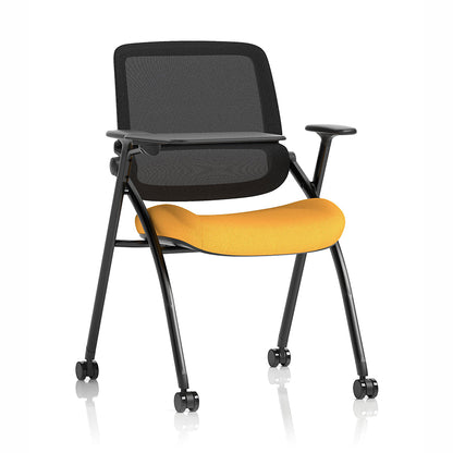 Capra Mesh Back Folding Office Training Chair with Writing Tablet in Bespoke Senna Yellow Colour
