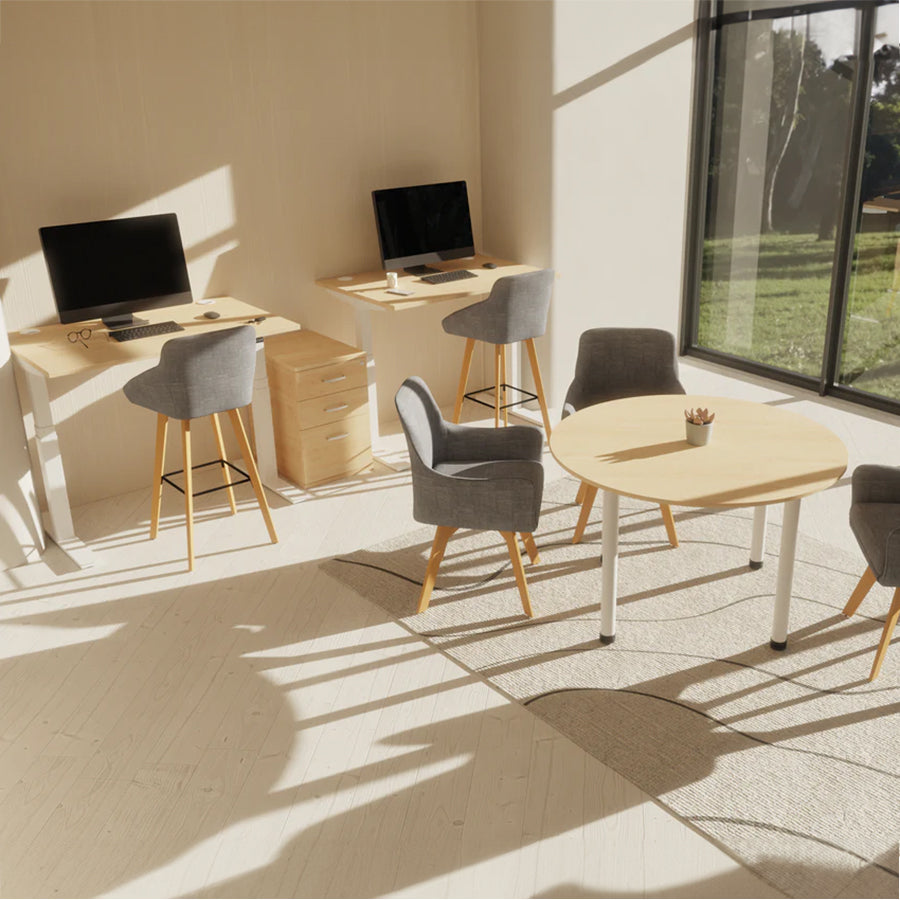 Air Height Adjustable Slimline Desk With Cable Ports With Piste Foot