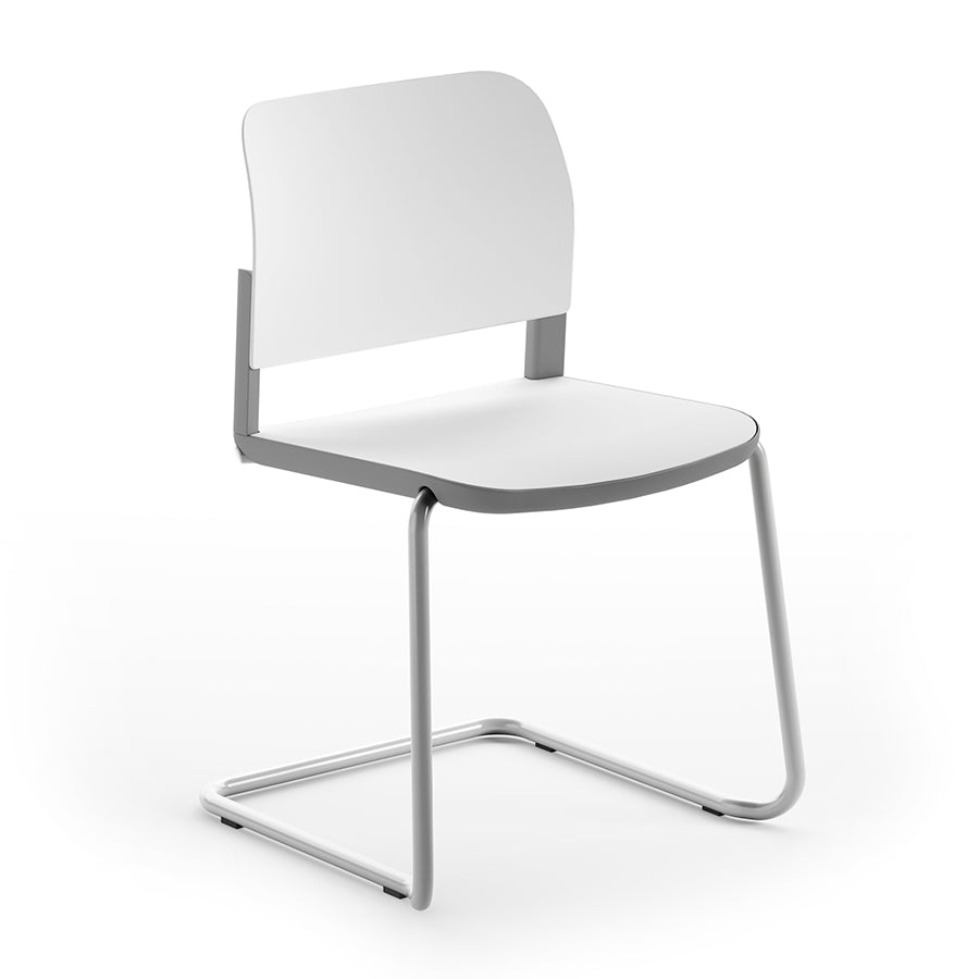 Ciao Stackable Chair Cantilever Frame Chalk White seat and back and Ice Grey frame