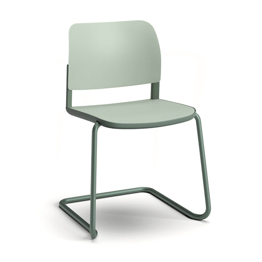 Ciao Stackable Chair Cantilever Frame Sage Green back and Seat with Cactus green frame