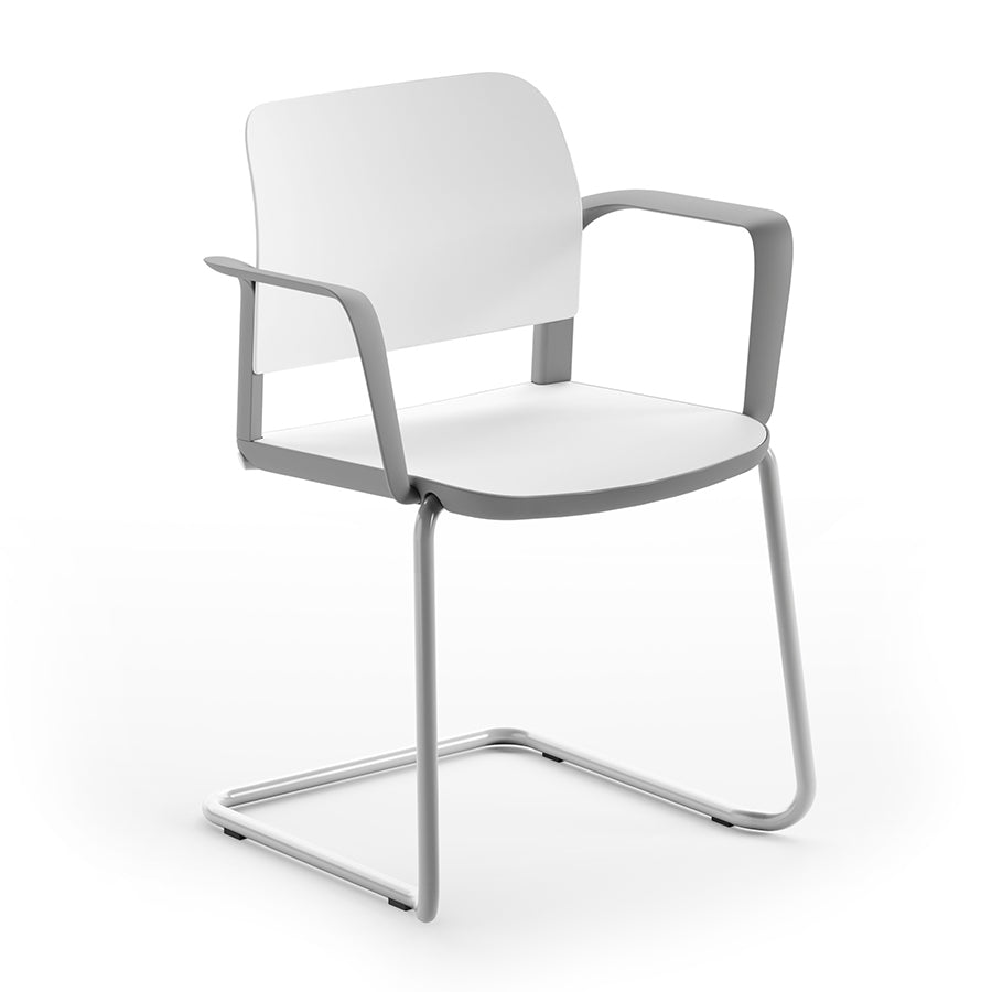 Ciao Stackable Chair Cantilever Frame with Loop Arms Chalk White seat and back and Ice Grey frame