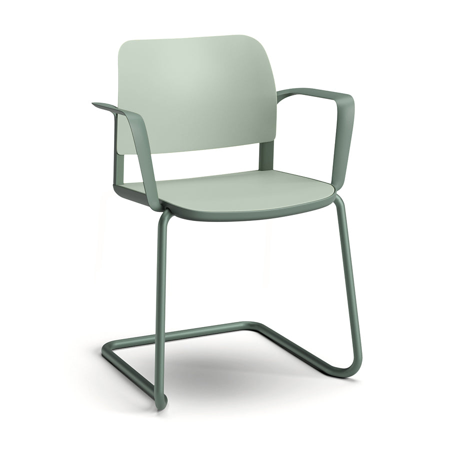 Ciao Stackable Chair Cantilever Frame with Loop Arms Sage Green back and Seat with Cactus green frame