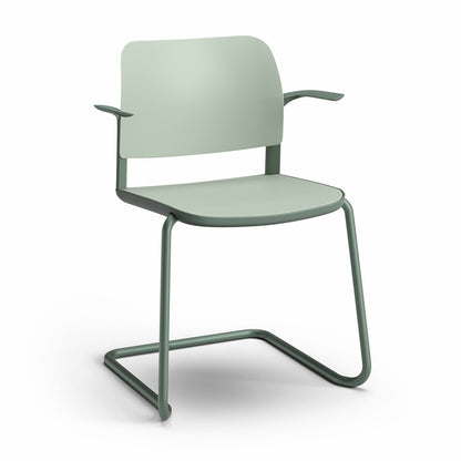 Ciao Stackable Chair Cantilever Frame with Open Arms Sage Green back and Seat with Cactus green frame