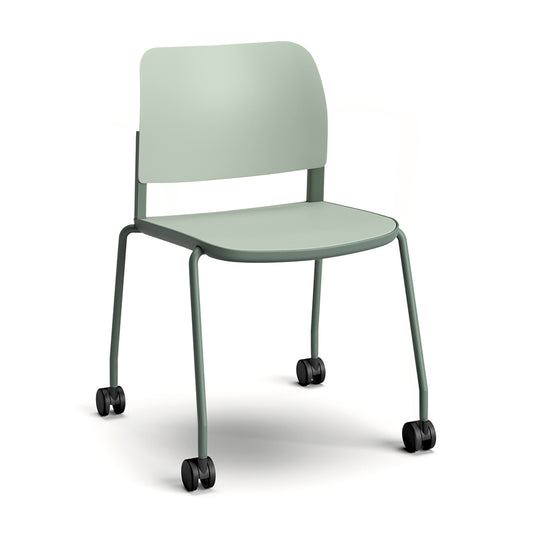 Ciao Stackable Chair with Castors Sage green seat and back and Cactus green frame and support
