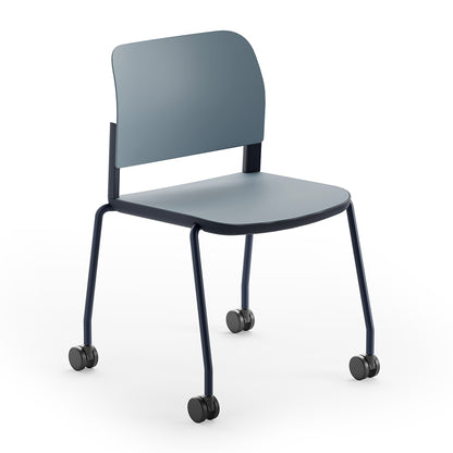 Ciao Stackable Chair with Castors in Slate Blue seat and back and Space Blue frame and support