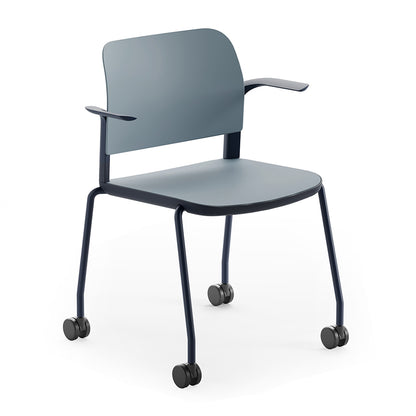Ciao Stackable Chair with Open Arms and Castors in Slate Blue seat and back and Space Blue frame and support